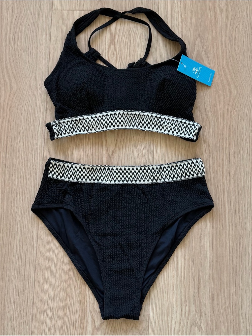 Cupshe Bikini Sets Two Piece Swimsuit Square Neck Crisscross Back Tie Ribbed M - Picture 2 of 12